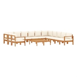 vidaXL 9 Piece Solid Acacia Wood Sofa Set in White/Cream/Natural