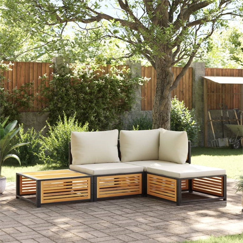 vidaXL 4 Piece Solid Acacia Wood Medium Sofa Set in Natural