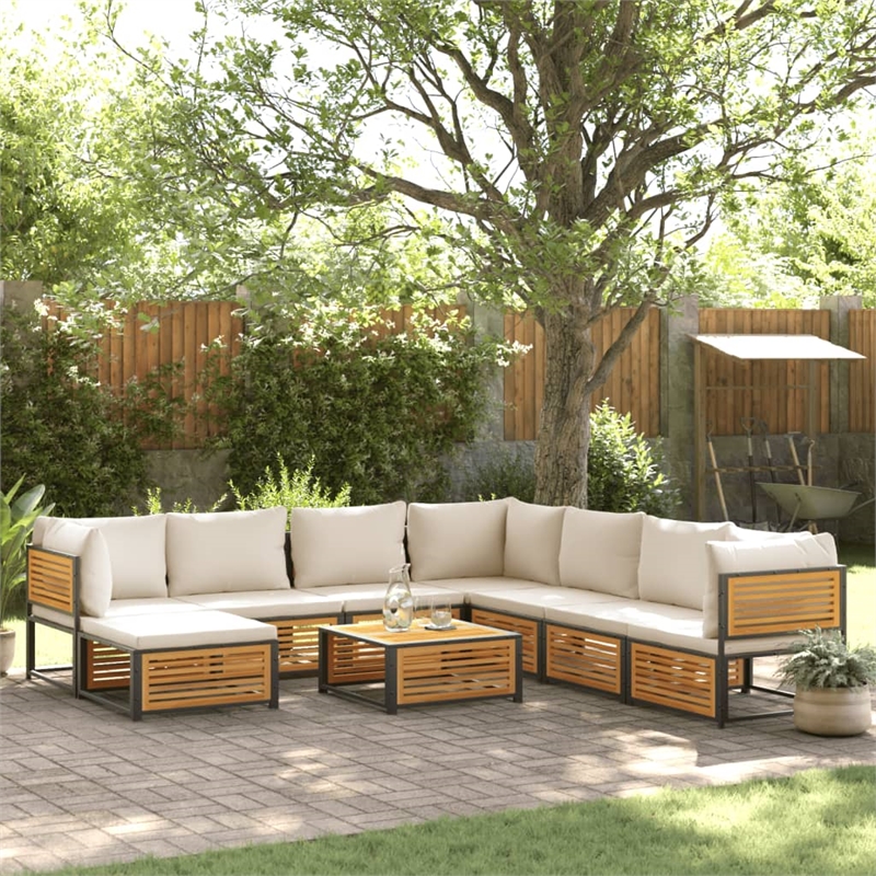 vidaXL 9 Piece Solid Acacia Wood Sofa Set in White/Cream