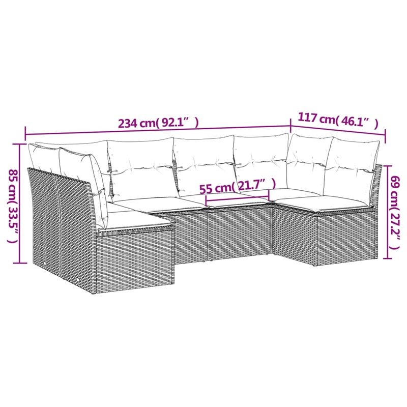 vidaXL 6 Piece Steel Standard Sofa Set in Black