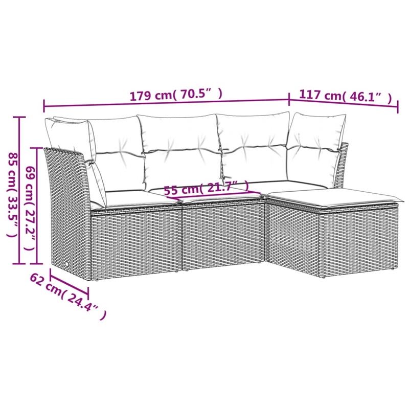 vidaXL 4 Piece Steel Small Sofa Set in Black/White/Cream