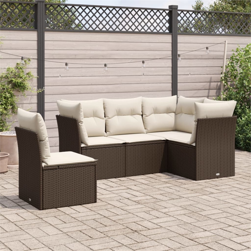 vidaXL 5 Piece Sofa Set in White/Brown/Cream
