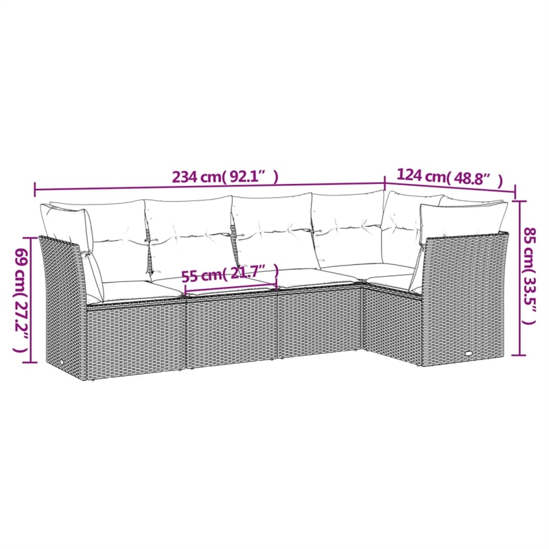 vidaXL 5 Piece Steel Large Sofa Set in Black