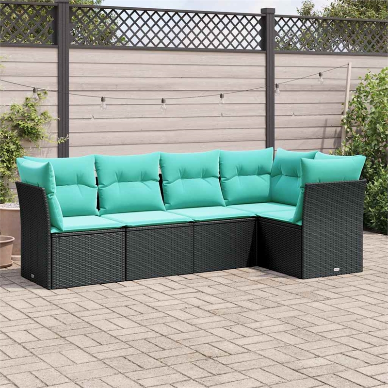 vidaXL 5 Piece Steel Small Sofa Set in Black/Blue