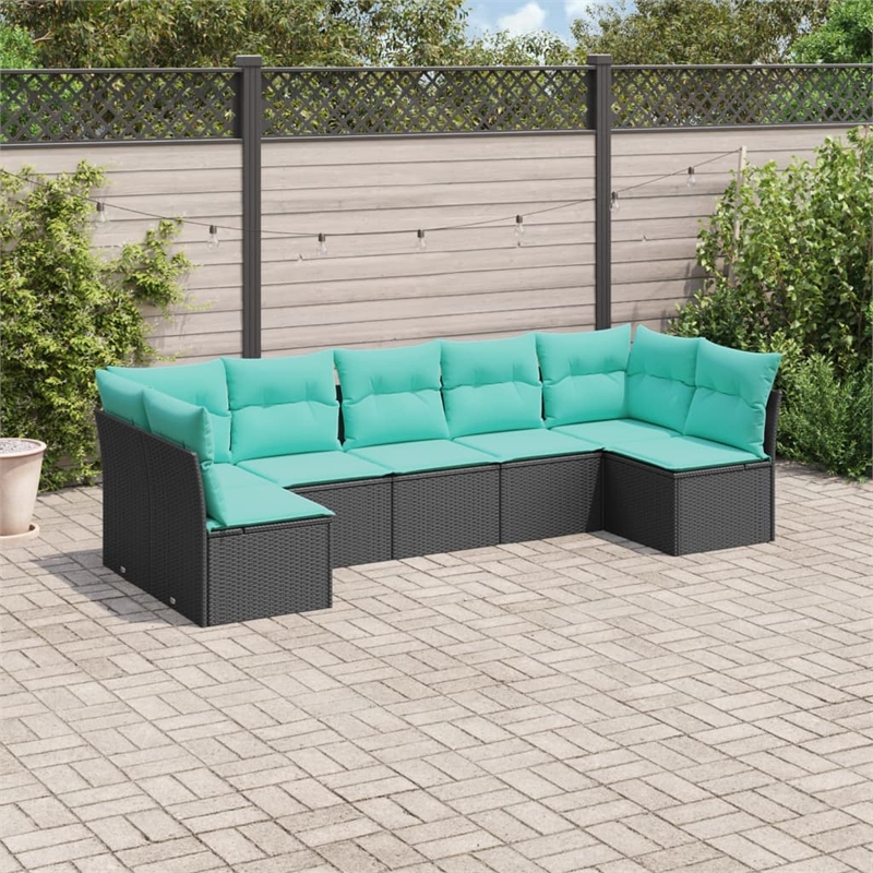 vidaXL 7 Piece Steel Sofa Set in Black/Blue