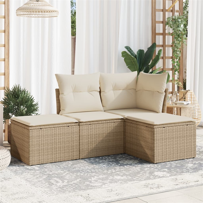 vidaXL 4 Piece Steel Sofa Set in White/Cream/Beige