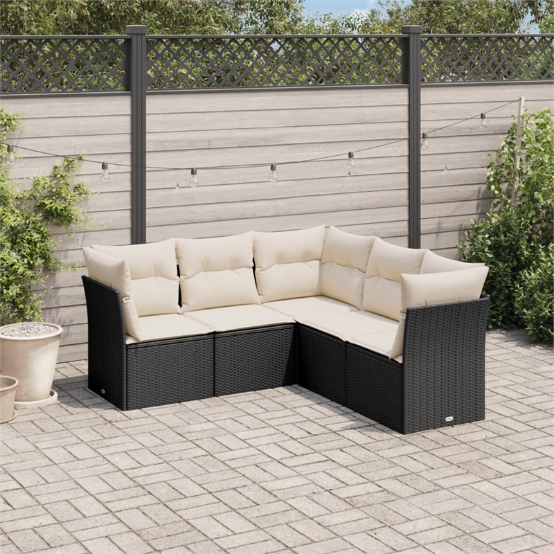 vidaXL 5 Piece Steel Sofa Set in Black/White/Cream