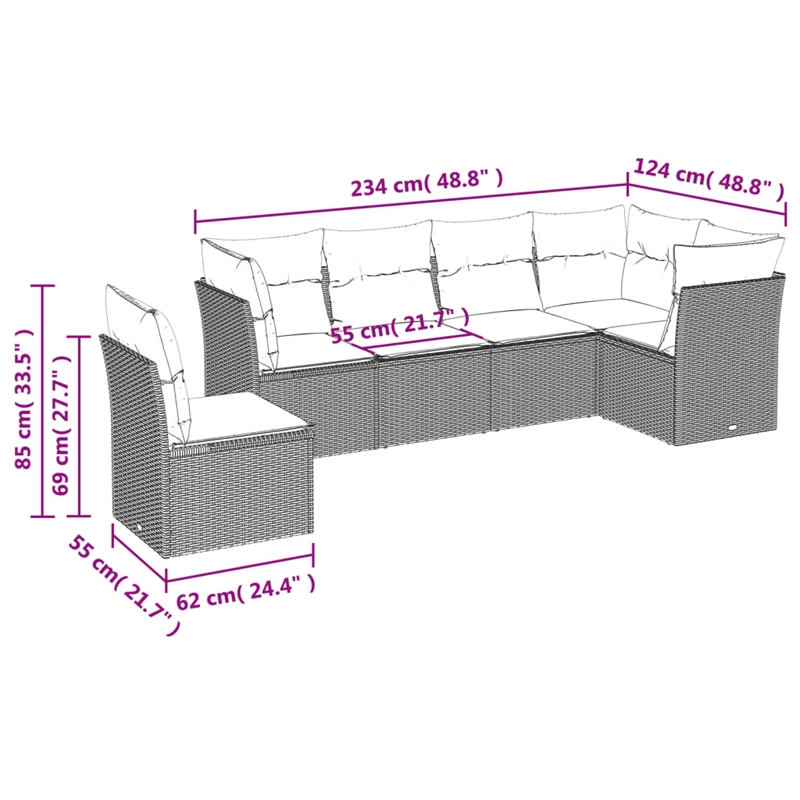 vidaXL 6 Piece Sofa Set in Black/Blue