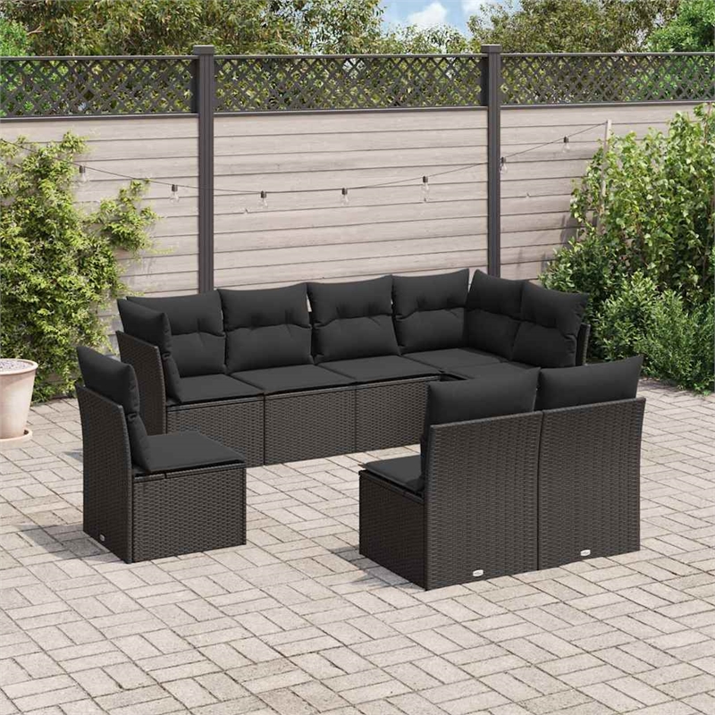 vidaXL 8 Piece Steel Large Sofa Set in Black
