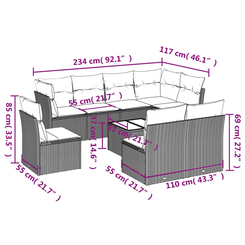 vidaXL 9 Piece Sofa Set in White/Brown/Cream