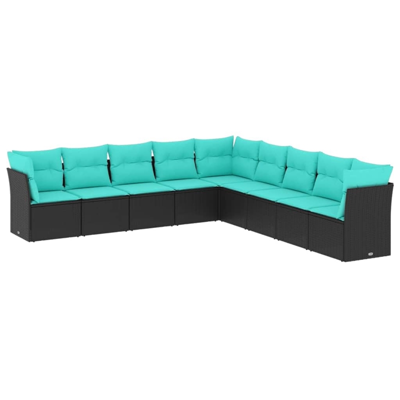 vidaXL 9 Piece Sofa Set in Black/Blue