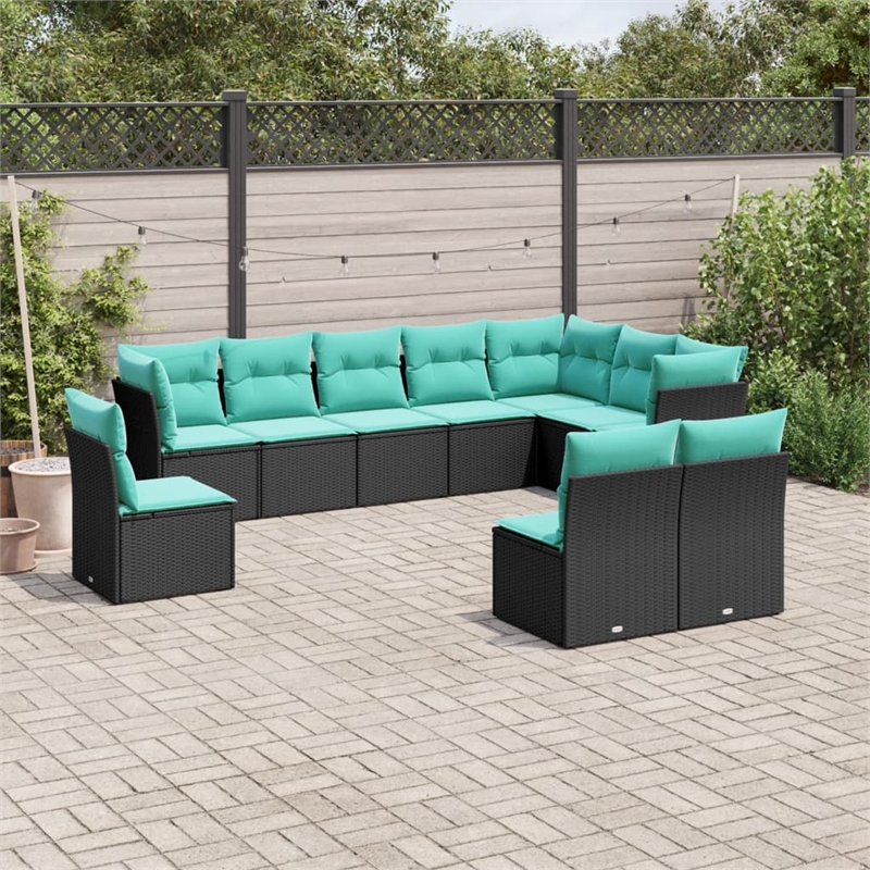 vidaXL 10 Piece Steel Sofa Set in Black/Blue