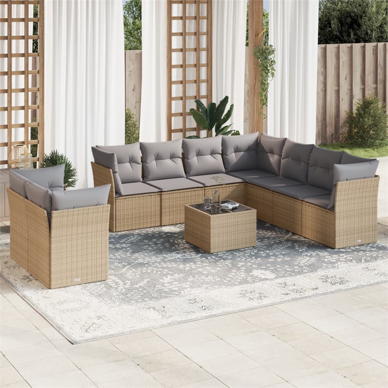 vidaXL Poly Rattan Sofa Set in Beige