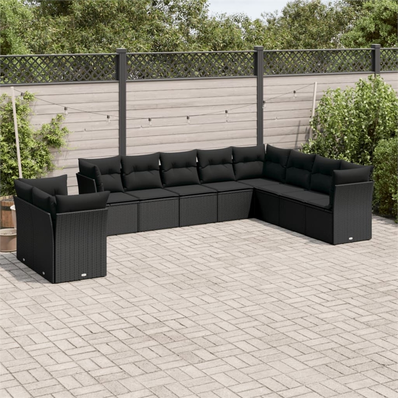 vidaXL 10 Piece Steel Small Sofa Set in Black
