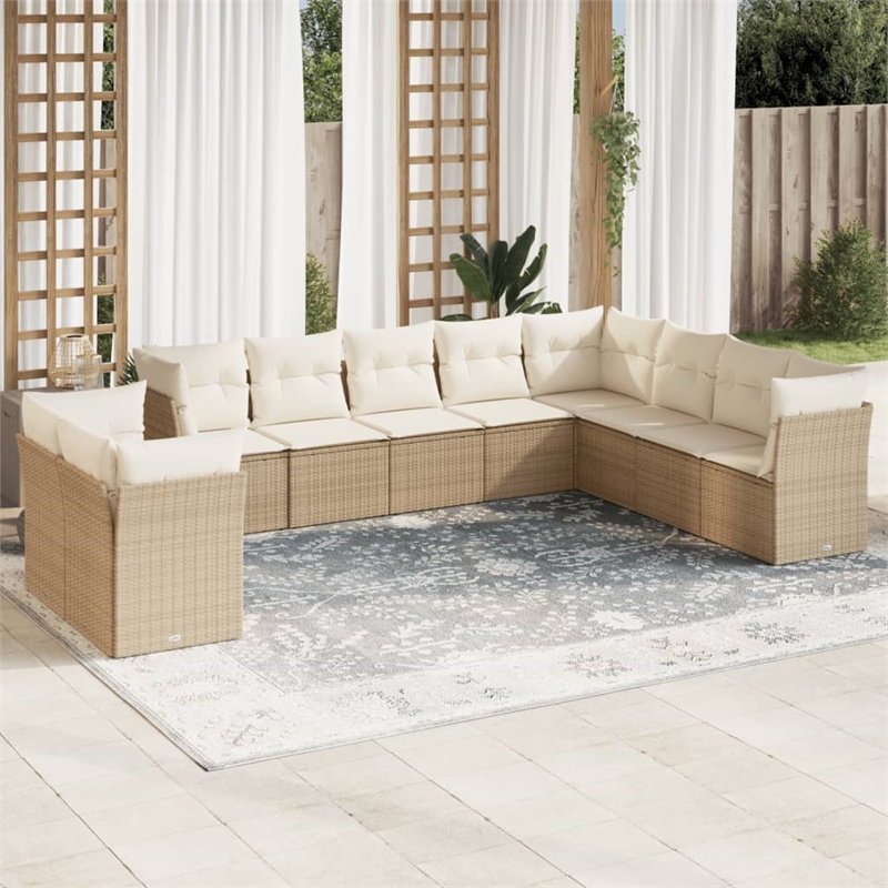 vidaXL 10 Piece Steel Sofa Set in White/Cream/Beige