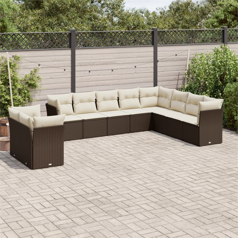 vidaXL 10 Piece Steel Sofa Set in White/Brown/Cream