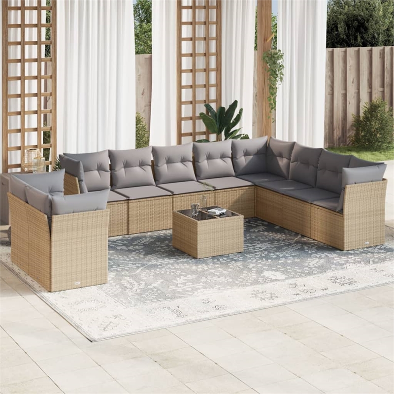 vidaXL 11 Piece Steel Sofa Set in Gray/Beige