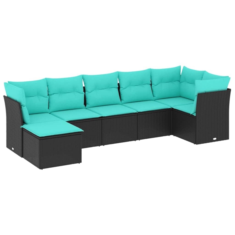 vidaXL 7 Piece Poly Rattan Sofa Set in Black/Blue