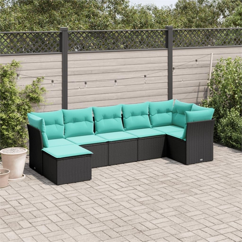 vidaXL 7 Piece Poly Rattan Sofa Set in Black/Blue
