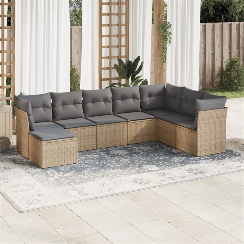 vidaXL 8 Piece Steel Sofa Set in Gray/Beige
