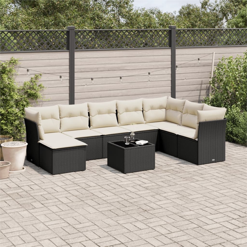 vidaXL 9 Piece Steel Sofa Set in Black
