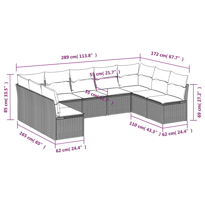 vidaXL 9 Piece Steel Sofa Set in White/Cream/Beige