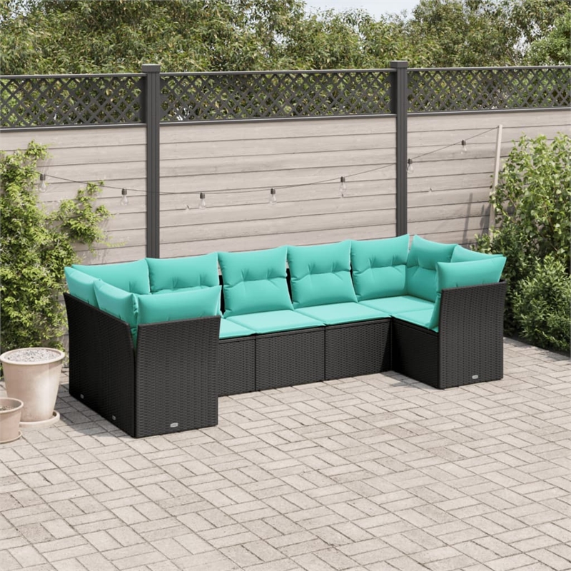 vidaXL 7 Piece Steel Large Sofa Set in Black/Blue