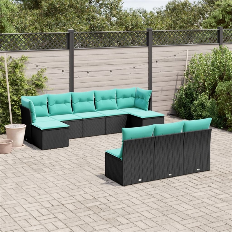 vidaXL 10 Piece Small Sofa Set in Black/Blue