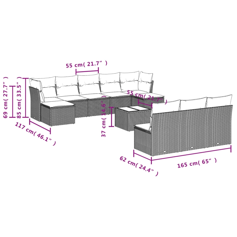 vidaXL 11 Piece Steel Sofa Set in Black