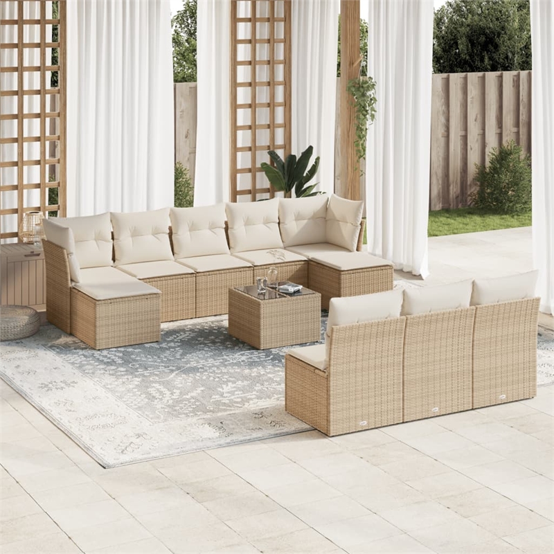 vidaXL Poly Rattan Sofa Set in White/Cream/Beige
