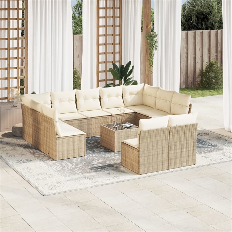 vidaXL Poly Rattan Sofa Set in Beige