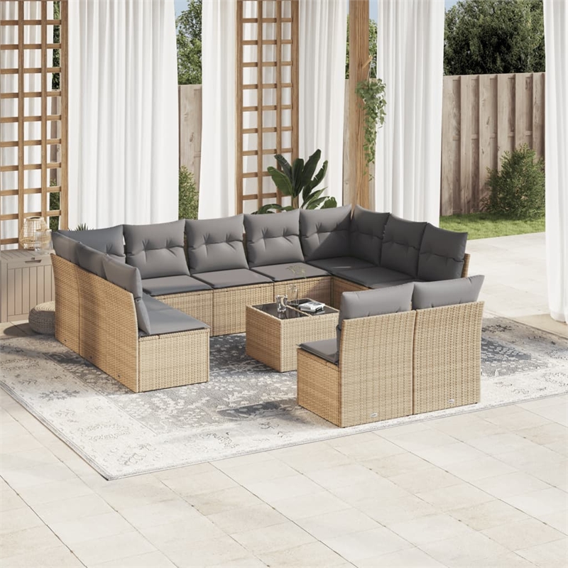 vidaXL 12 Piece Steel Large Sofa Set in Gray/Beige