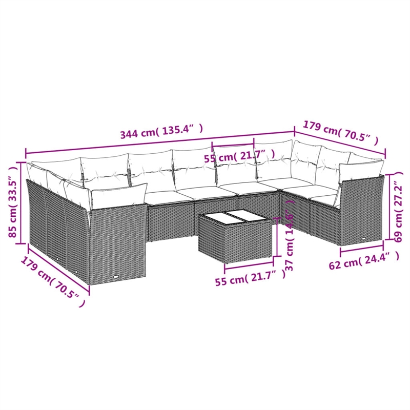 vidaXL 11 Piece Large Sofa Set in Black