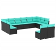 vidaXL Poly Rattan Large Sofa Set in Black/Blue
