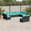 vidaXL Poly Rattan Large Sofa Set in Black/Blue