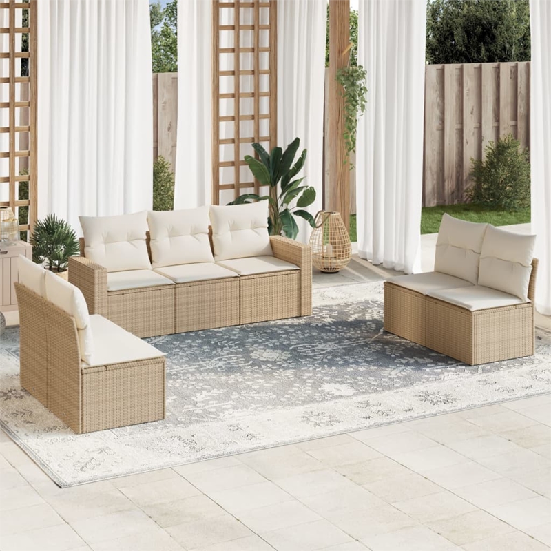 vidaXL Poly Rattan Sofa Set in Beige