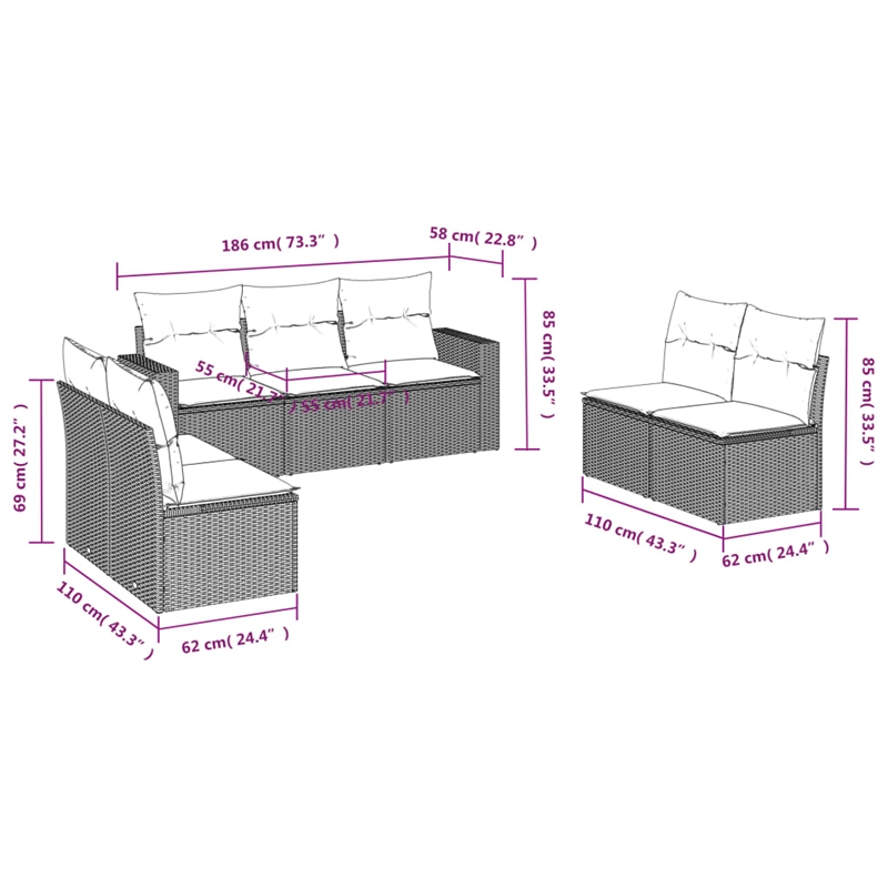 vidaXL Poly Rattan Sofa Set in Beige