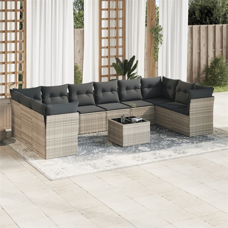 vidaXL 11 Piece Steel Small Sofa Set in Light Gray/Dark Gray