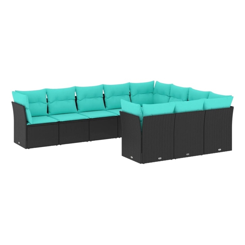 vidaXL 10 Piece Steel Large Sofa Set in Black/Blue