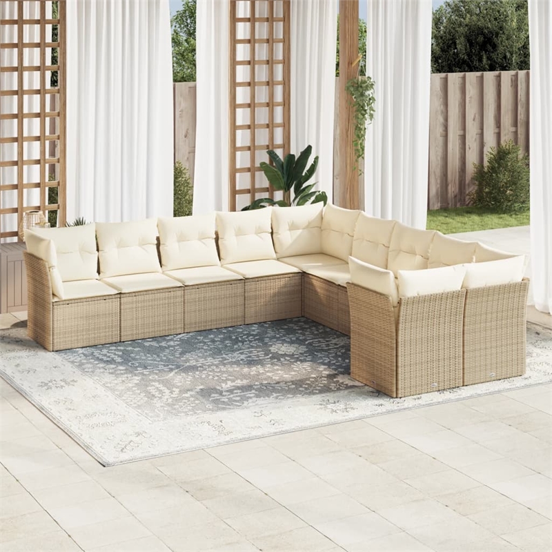 vidaXL 10 Piece Steel Sofa Set in White/Cream/Beige