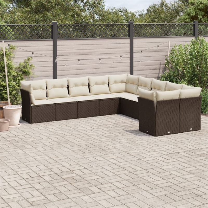 vidaXL 10 Piece Steel Sofa Set in Brown/Cream