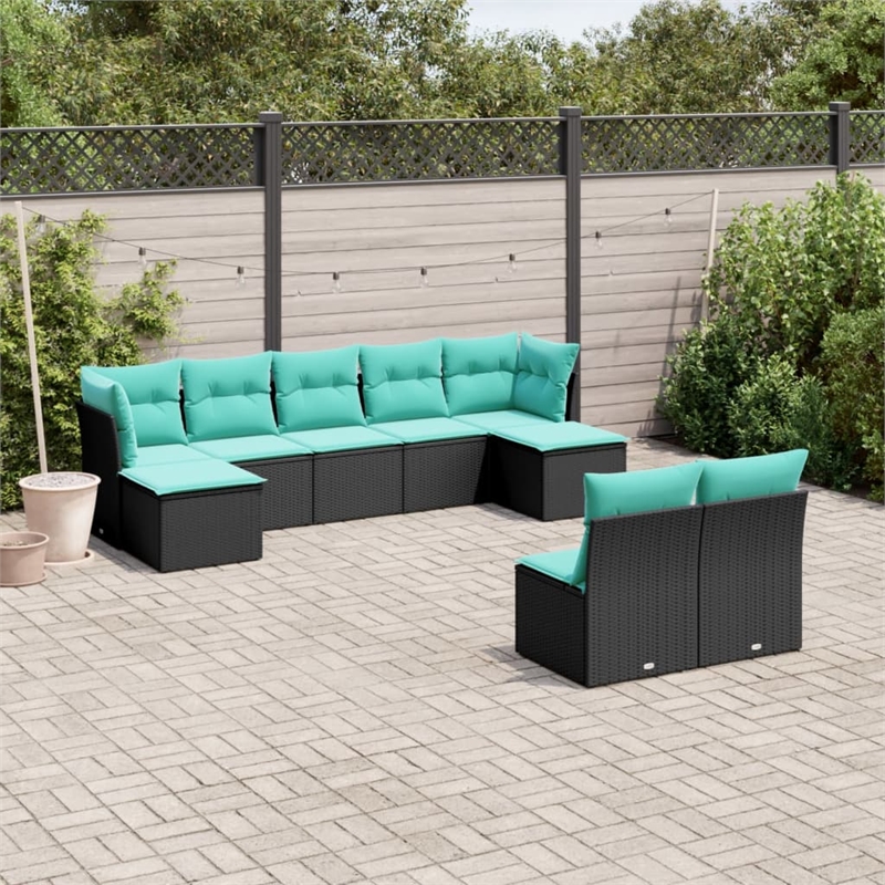 vidaXL 9 Piece Steel Sofa Set in Black/Blue