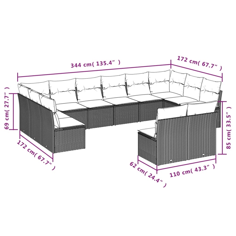 vidaXL 9 Piece Steel Sofa Set in Black/Blue