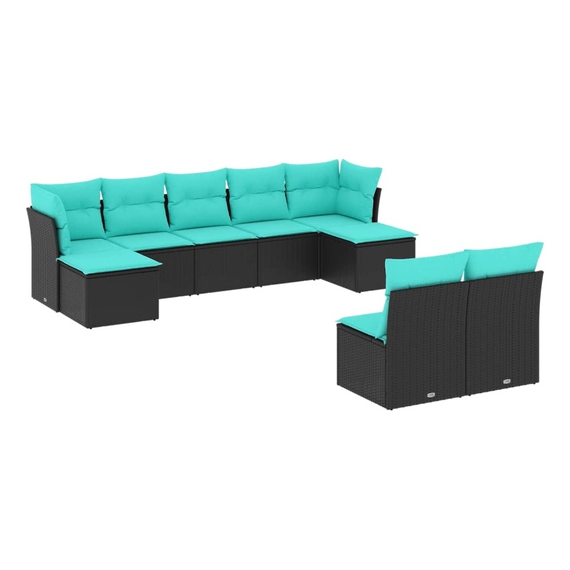 vidaXL 9 Piece Steel Sofa Set in Black/Blue