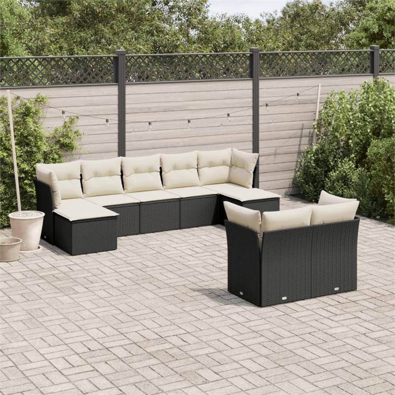 vidaXL 9 Piece Steel Large Sofa Set in Black/Cream