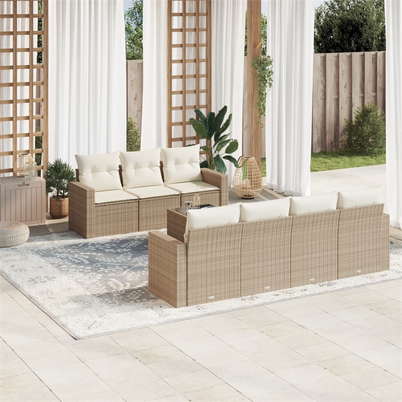 vidaXL 8 Piece Steel Sofa Set in White/Cream/Beige