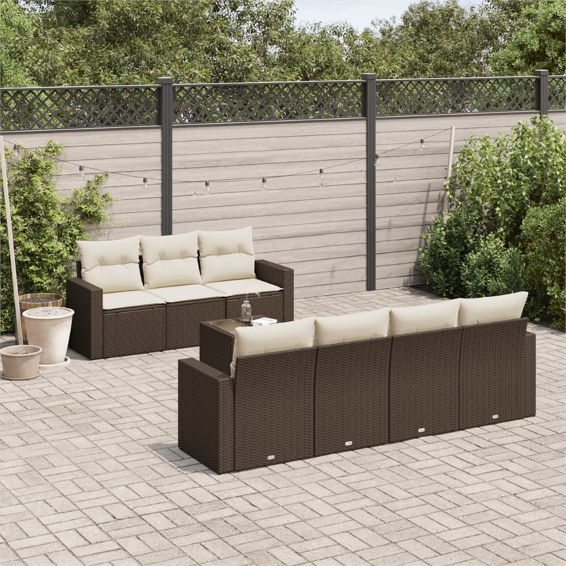 vidaXL 8 Piece Steel Sofa Set in White/Brown/Cream