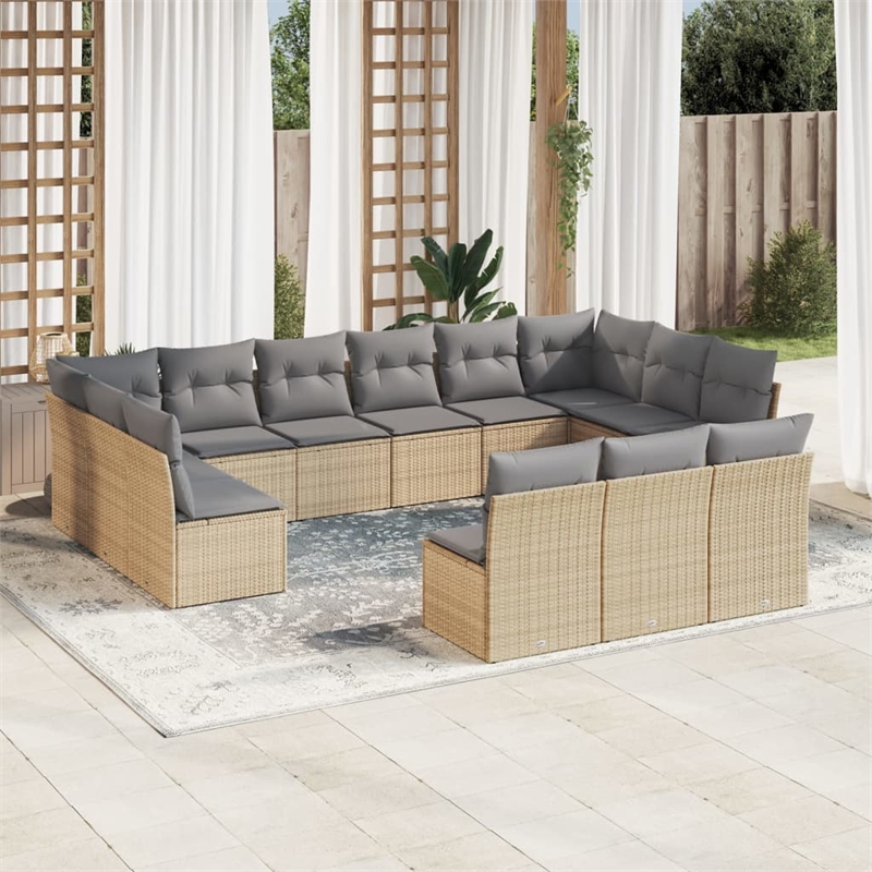 vidaXL 13 Piece Steel Small Sofa Set in Gray/Beige