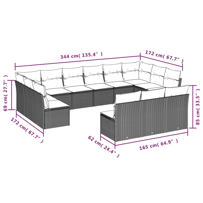 vidaXL 13 Piece Steel Small Sofa Set in Gray/Beige