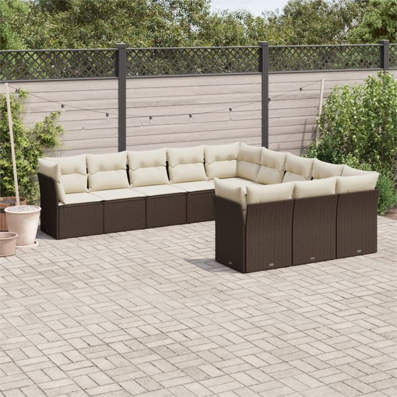vidaXL Poly Rattan Sofa Set in White/Brown/Cream